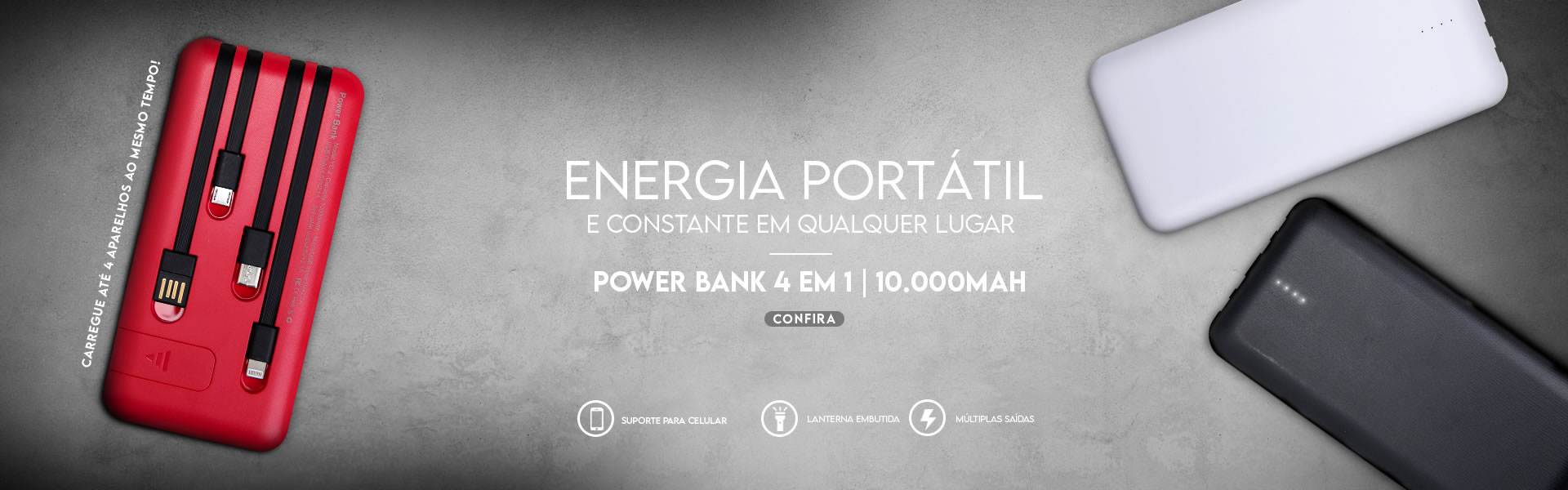 Power Bank 10.000mAh com Lanterna